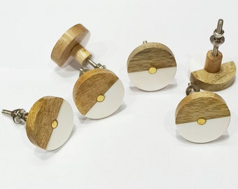 Handcrafted Cabinet Pulls Wooden & Resin Knobs White Resin Knob Wooden Resin Knobs Or Pulls (Set Of 6 Knobs)