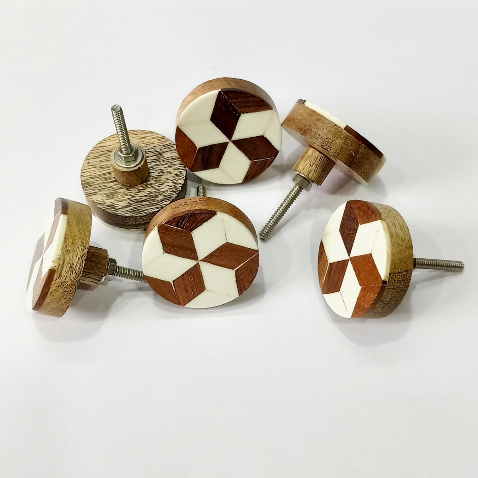 Wooden Resin Knobs Brown and White Round Wooden Drawer Knobs