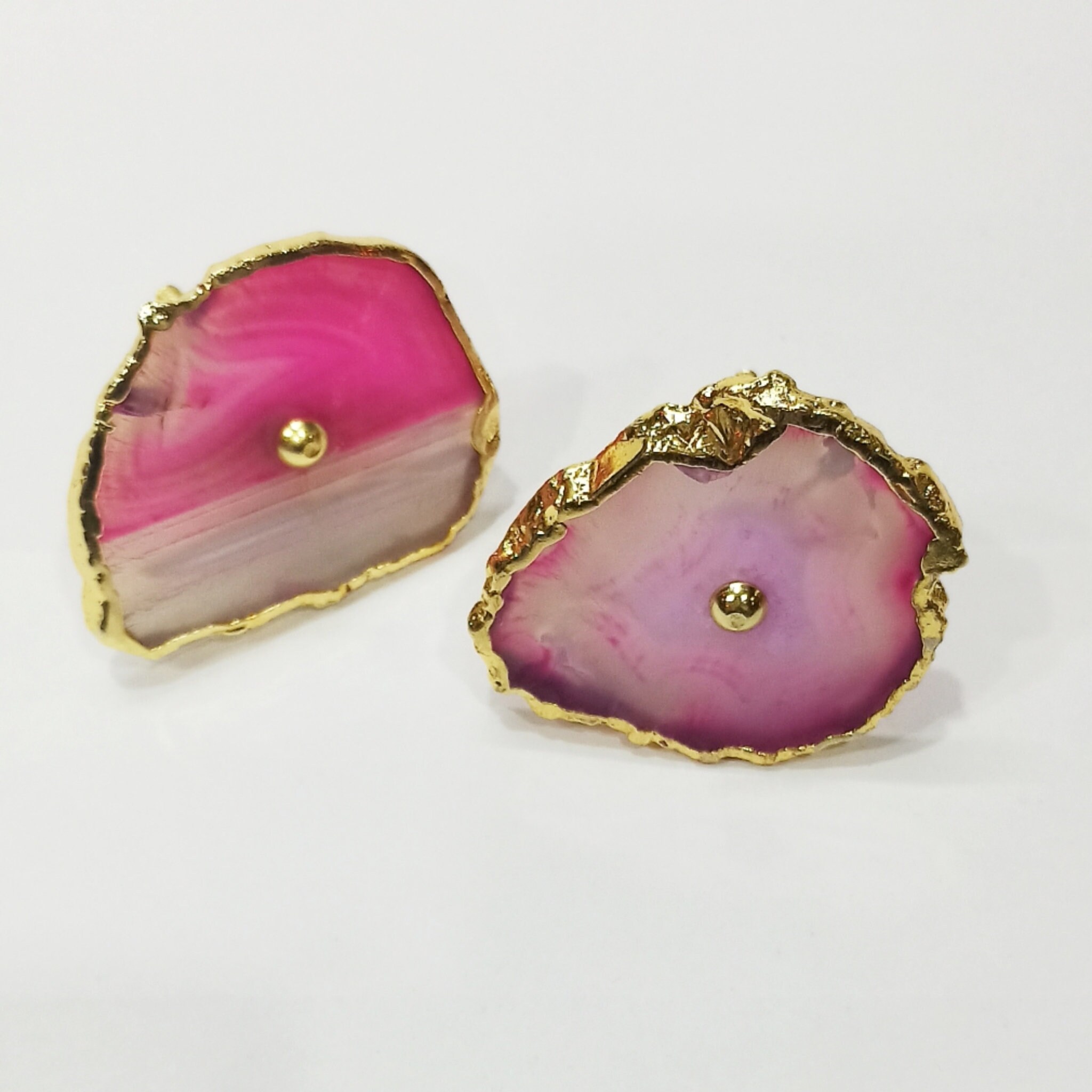 Perillas de ágata rosa maciza, tiradores de cajón con borde dorado (juego de 6)