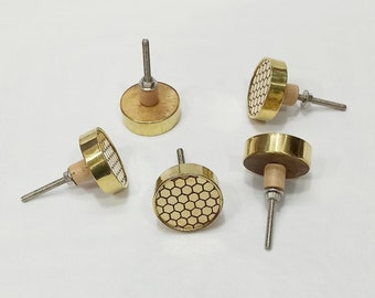 Kastknoppen van messing en hout, moderne gouden ladegrepen (set van 6)