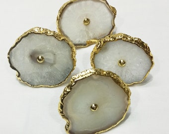 Ladeknoppen van witte agaat, natuurlijke vorm, set van 4 inch