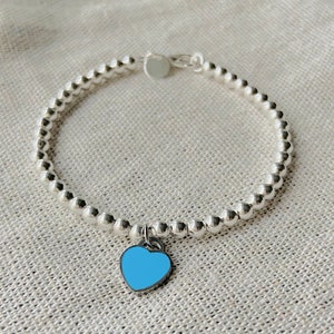 Silver Blue Heart Tag Bracelet 925