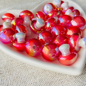 Red Iridescent Mushroom Beads