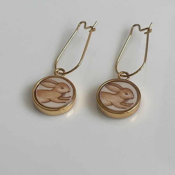 Boucles d'oreilles lapin lapin | Lapins | Bijoux cassés faits main en porcelaine