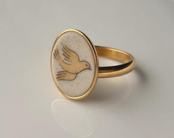 Anello International Heartland Broken China / Ciondolo in porcellana fatto a mano / Gioiello vintage in gres, idea regalo