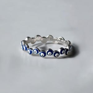 Sterling Silver 925 Protective Eye Ring Blue