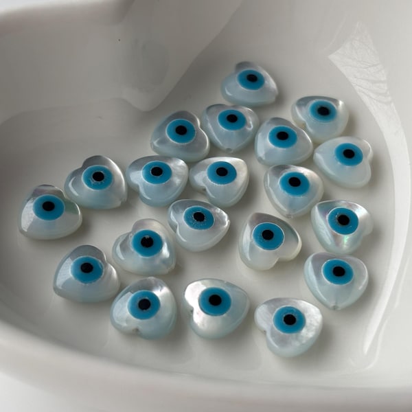Cuentas protectoras con forma de corazón de concha de nácar y ojo turco