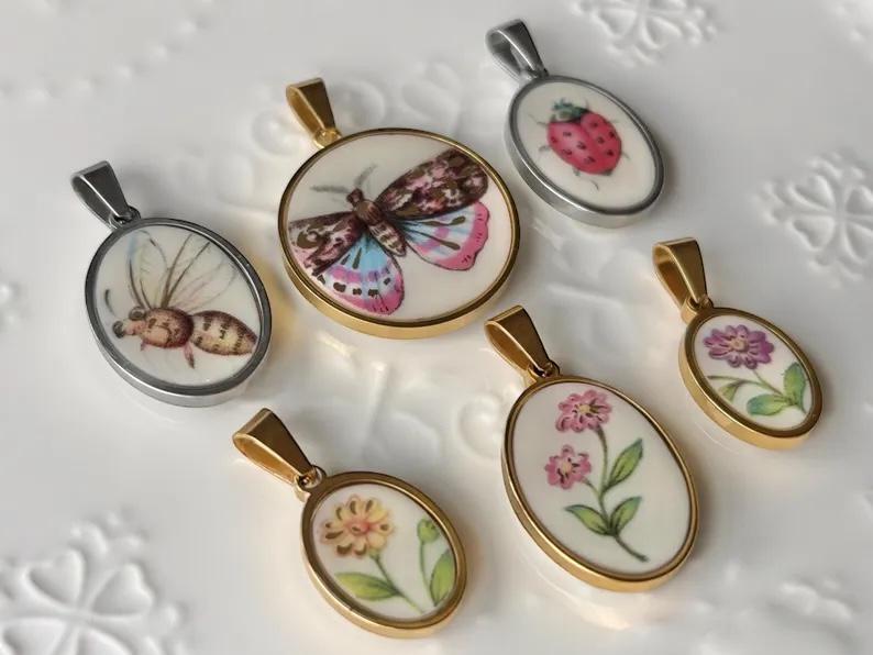 Broken China Butterfly Necklace | Repurposed Porcelain Jewelry