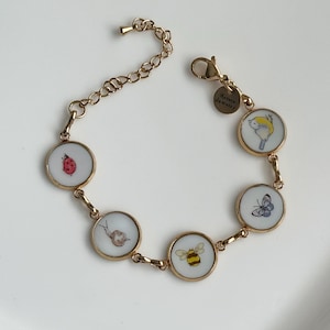 Peter Rabbit Charm Bracelet in Gold | Handmade Broken China Jewelry