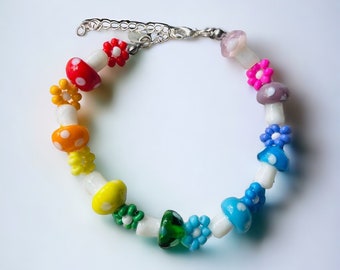 Mushroom Beaded Charm Bracelet