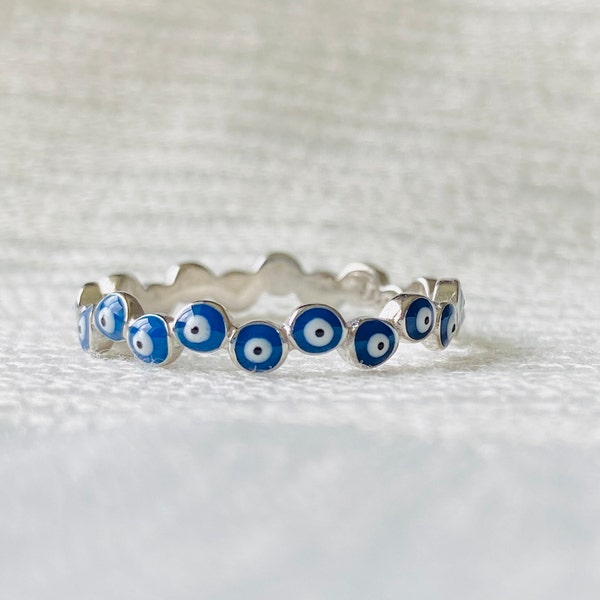 Sterling Silver 925 Blue Evil Eye Ring