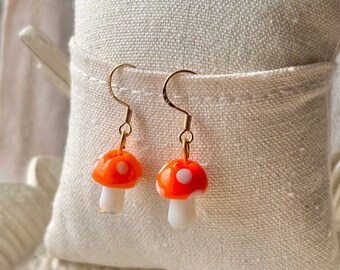 Orange Mushroom Earrings 925 Silver