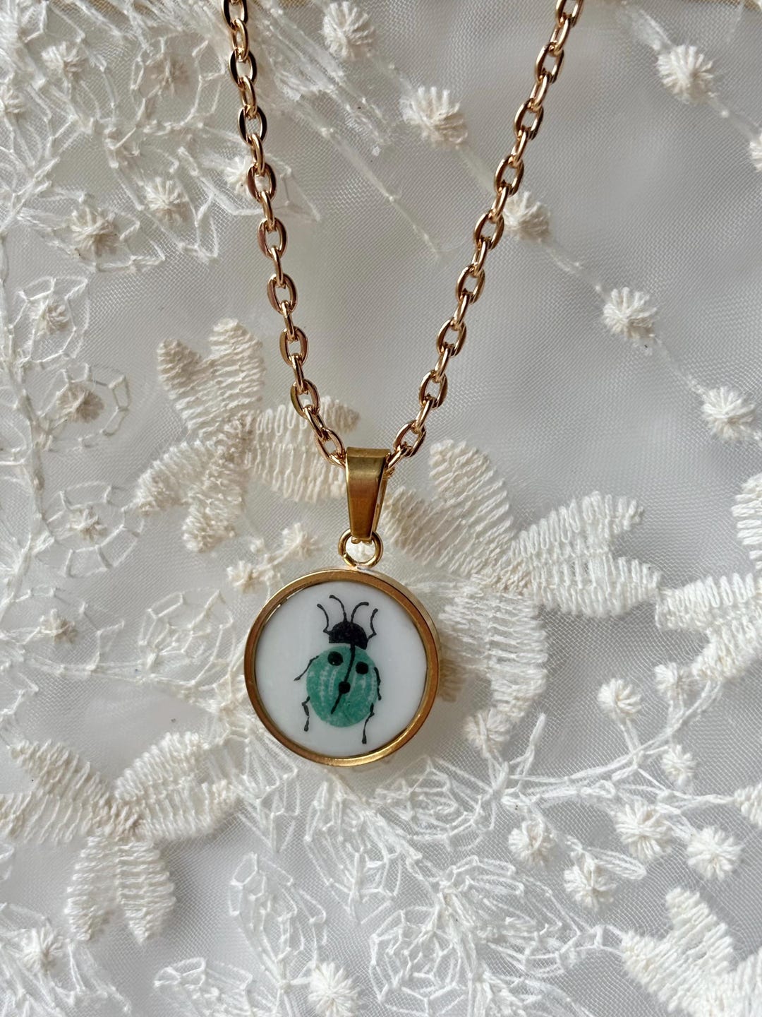Turquoise Ladybug Broken China Necklace | Handmade Porcelain Jewelry - Etsy