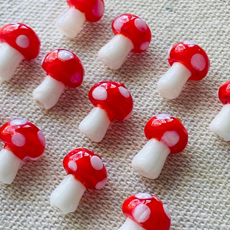 10pcs Red Glass Mushroom Beads image 2