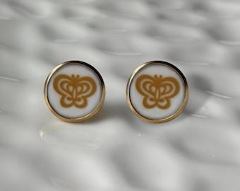 Butterfly Gold Corelle Stud Earrings | Handmade Vintage Broken China Jewelry