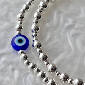 Sterling Silver Protective Eye Beaded Bracelet Silver Balls 925