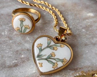 Vintage Broken China Jewelry | Repurposed Porcelain Jewelry | Stainless Steel Non Tarnish