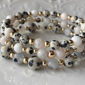 Dalmatian Jasper Bracelet Gold Filled Accents