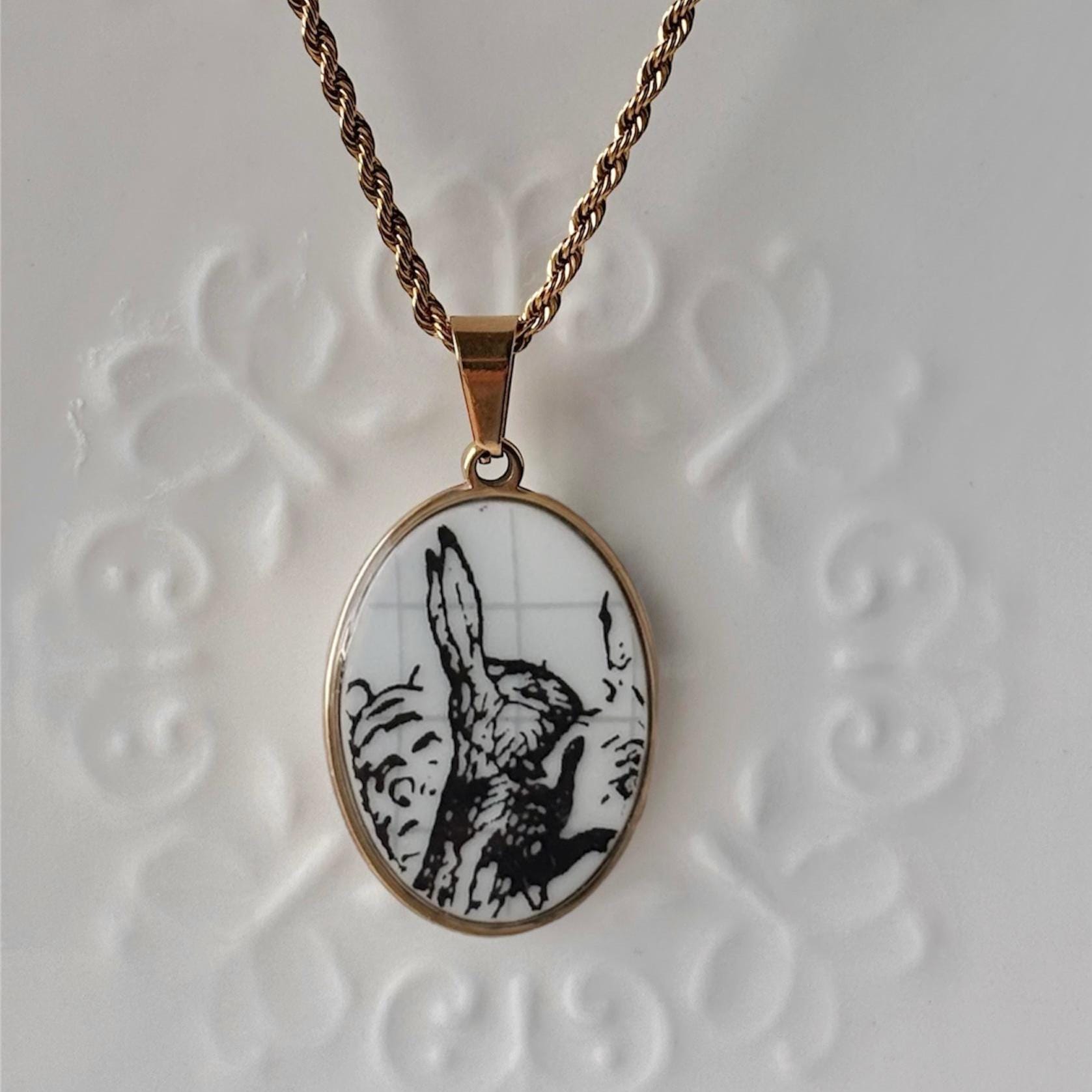 Winnie The Pooh Rabbit Necklace | Broken China | Porcelain Jewelry