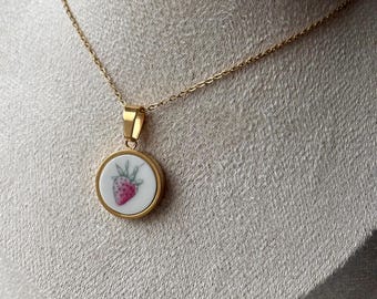 Strawberry Necklace | Repurposed Broken China Porcelain Jewelry