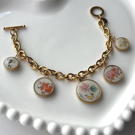 International Heartland Charm Bracelet | Vintage Stoneware Handmade Necklace