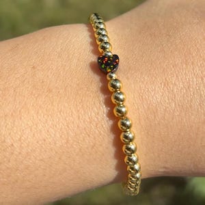 18K Gold Filled Opal Black Heart Bracelet