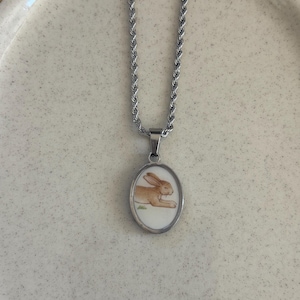 Vintage Rabbit Oval Necklace | Bunnykins | Handmade Broken China Jewelry