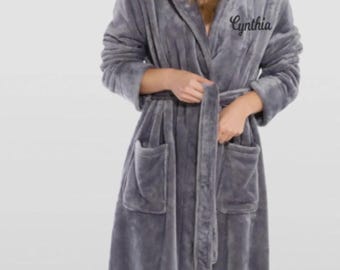 Super Soft Plush Hooded Women's Robe, Embroidered Hooded Robe, Personalized Plush Soft Robe, Embroidered Custom Gift, Plush Hooded Robe