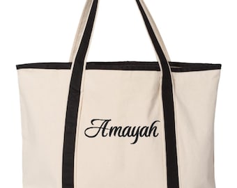 Embroidered Canvas Tote Bag, Custom Monogrammed Wedding Teacher Bridesmaid Gift