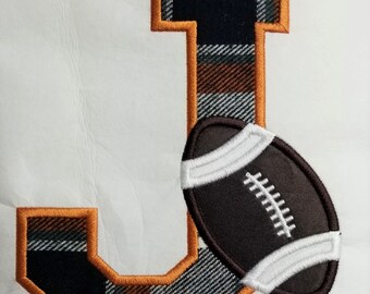 Embroidered Football Initial Shirt, Personalized Applique Tee
