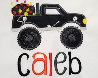 Embroidered Kids Halloween Monster Truck Shirt, Personalized Fall Outfit