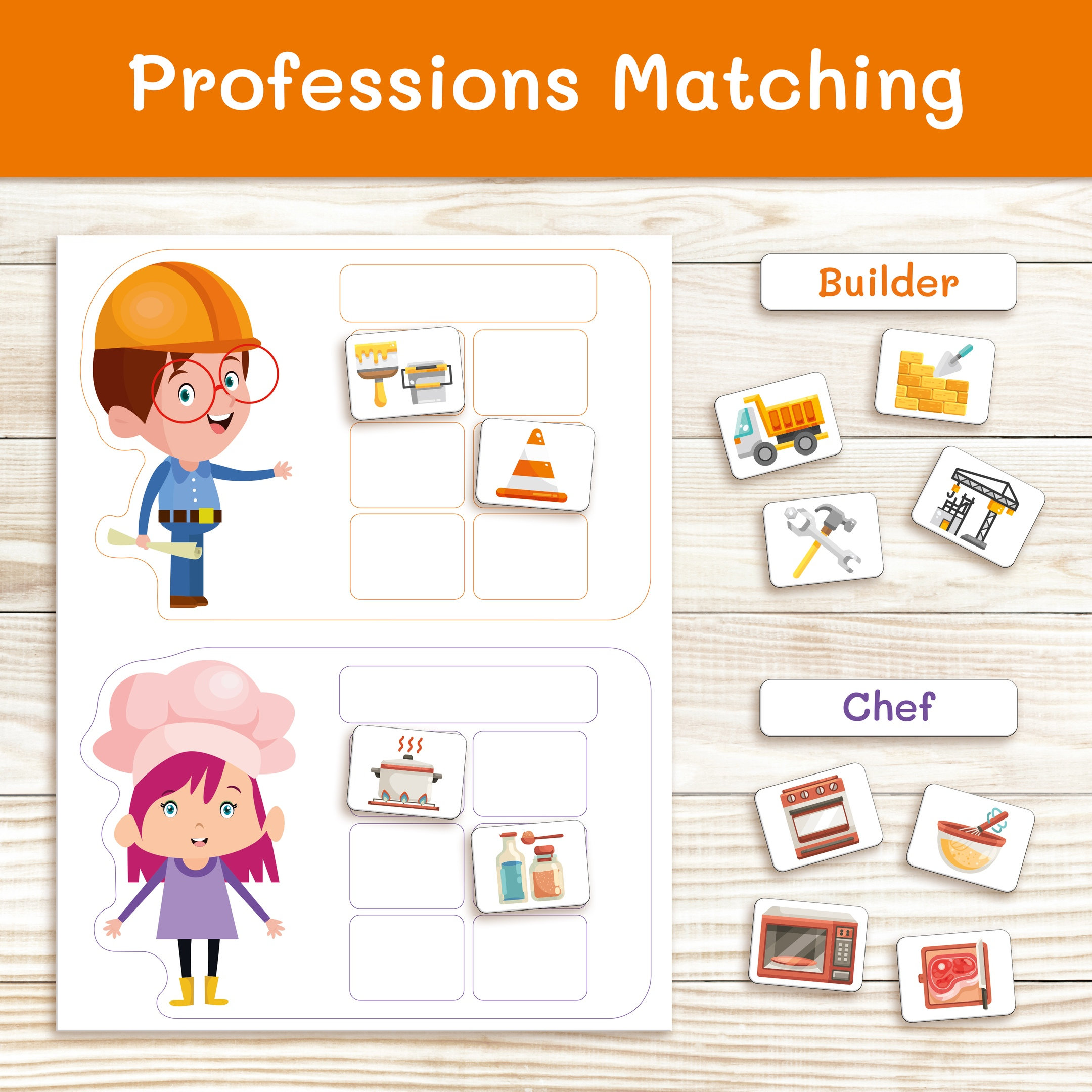Professions for kids Jobs cards Occupations sorting game Etsy