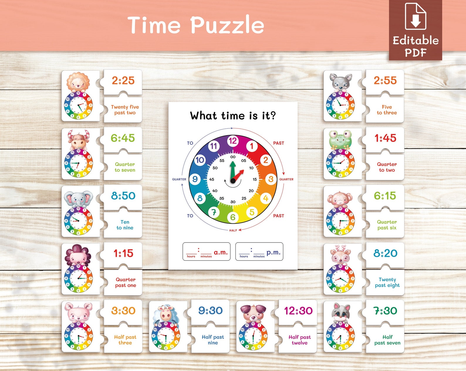 Telling Time Clock and Puzzle for Kid Montessori Materials Etsy