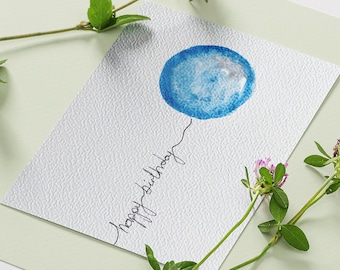 Carte d'anniversaire aquarelle faite main avec ballon bleu