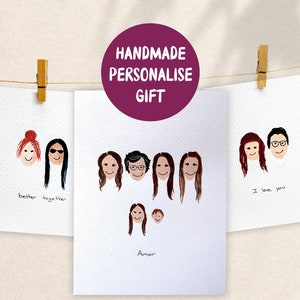 Handmade Personalised Valentines-Engagement-Anniversary-Celebration Cards, Miniature Portraits, Original Watercolor Family Paintings