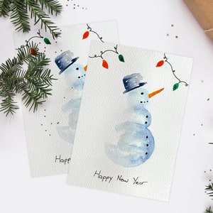Handgemachte Schneemann Weihnachtskarten, Original Aquarell Kunstwerk, Neujahrsgeschenk, Lustige Schneemann Weihnachtskarte - Urlaubskarten - Weihnachtskarte