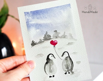 Penguin Love Card or Handmade - I Love You Cards - Penguin I Love You Gift-Romantic Anniversary Card For Girlfriend Boyfriend-Cute Love Card