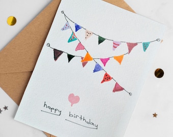 Carte d'anniversaire faite main au design coloré - Set de cartes aquarelle