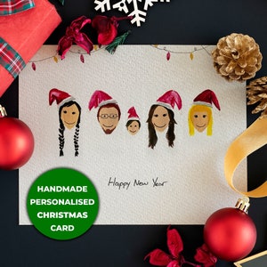 Gepersonaliseerde familiekerstkaart, originele handgemaakte Noel-kaart, nieuwjaarscadeau, handgemaakte kerstkaarten, gepersonaliseerd familieportret