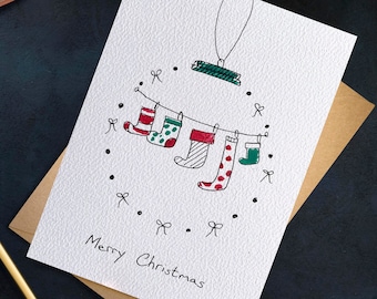 Jeu de cartes pour bas de Noël aquarelle fait main Happy New Year