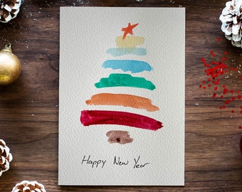 Handmade Christmas Tree Cards, Original Watercolor Christmas Card Set, New Year Gift, Handmade Xmas Postcards, Holiday Cards,