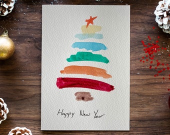 Jeu de cartes de sapin de Noël aquarelle Cartes postales des fêtes faites main