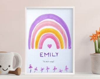 Watercolor Kids Room Decor Rainbow - Girl, Personalized Handmade Artwork, Kids Room Original Painting, Nursery Poster, Baby Shower -Birthday