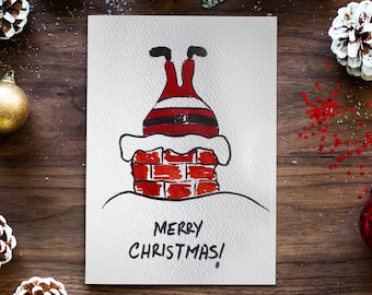 Carte de Noël Père Noël aquarelle faite main