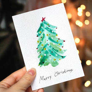 Handmade Christmas Tree Cards, Original Watercolor Christmas Card Set, New Year Gift, Handmade Xmas Postcards, Christmas Greetings Cards,Art