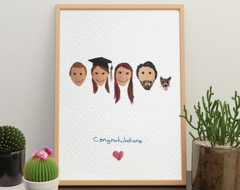 fait main de fin d'études | Personnalisé | Félicitations, cadeaux de remise des diplômes PERSONNALISATION DES PERSONNES, cartes de célébration, portraits miniatures, cadeau