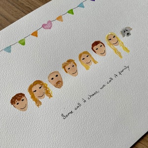 Retrato familiar personalizado hecho a mano, retratos en miniatura, retrato personalizado, regalo de aniversario de bodas, retrato facial original en acuarela