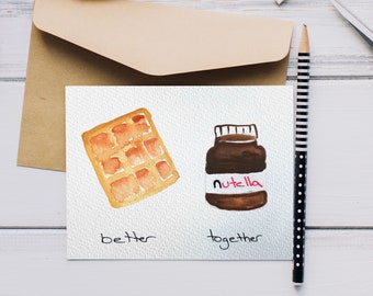 Carte postale aquarelle gaufre nutella, mieux ensemble