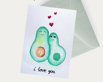 Cartes d'avocat faites main à l'aquarelle pour la Saint-Valentin, cadeau d'anniversaire, cartes postales Better Together, oeuvres d'art originales, cartes de voeux et d'amitié