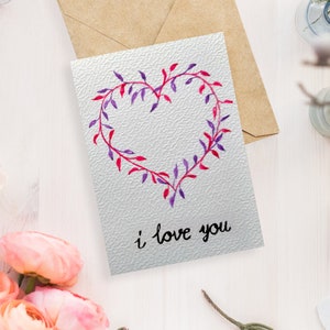 Tarjeta del día de la madre de acuarela, tarjetas de aniversario del día de San Valentín, tarjetas románticas hechas a mano personalizadas, corazón de amor rojo, regalo para ella,